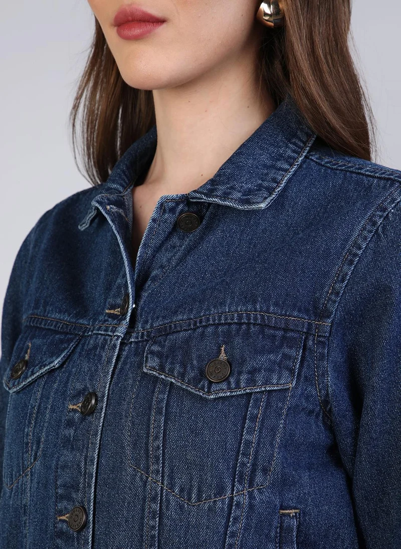 Urbano Fashion  Urbano Fashion Women's Blue Regular Fit Washed Full Sleeve Denim Jacket for Women | Best Price UAE